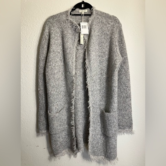 NWT Max Studio Open Front Fringe Oversized Cardigan Taupe Gray Size L - Picture 1 of 8